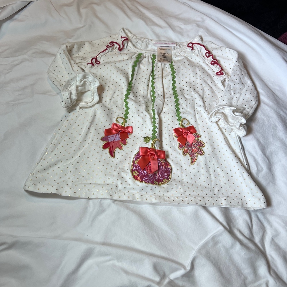 Bonnie Baby festive fall White Top with Green and Red Accents